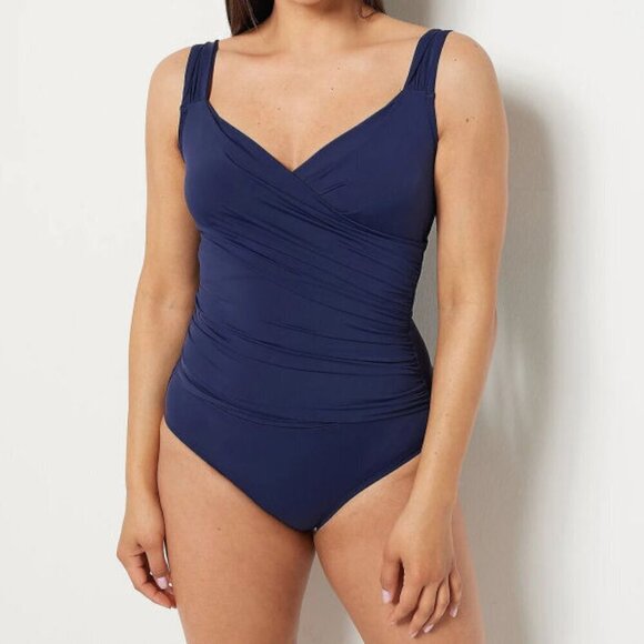 Jantzen Draped Surplice One Piece Swimsuit Size 28W Slimming UPF Tummy Control - Picture 1 of 12